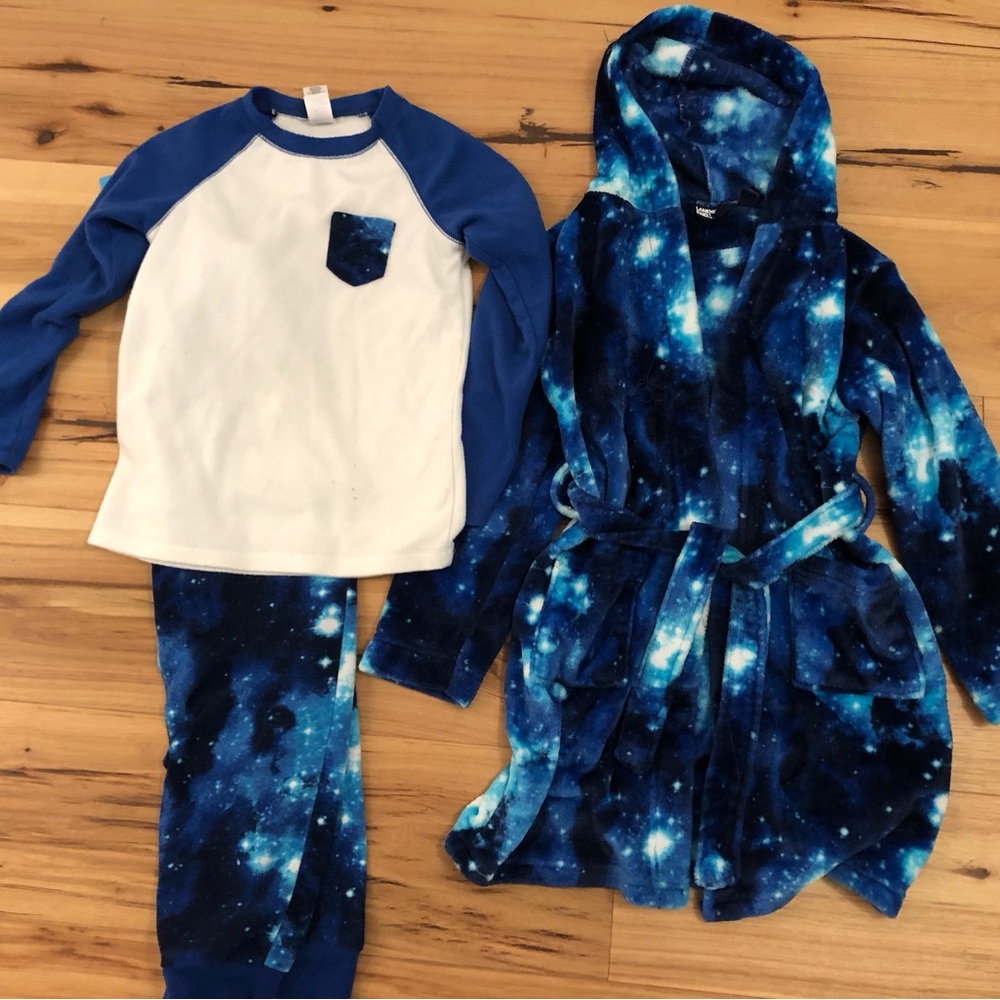 Lands' End Blue and White Kids Pajama Set with Robe